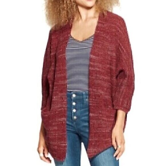 UNIVERSAL THREAD Cocoon Cardigan Berry Raspberry Red / Pink 3/4 Sleeve Sweater M - Picture 1 of 14